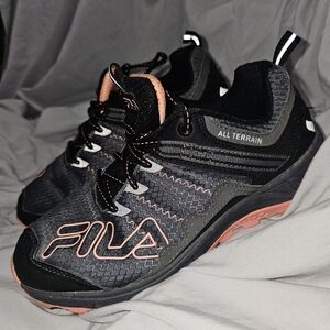 Fila Women's Black and Coral All-Terrain Athletic Sneakers
